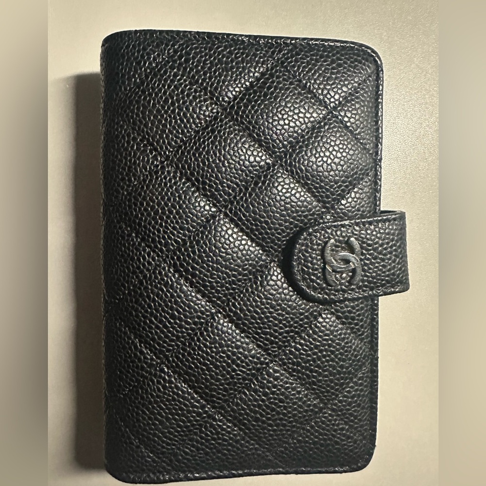 CHANEL black caviar leather french wallet